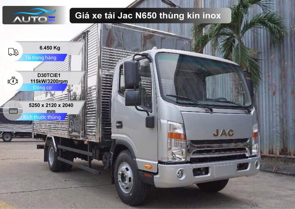 Giá xe tải Jac N650 thùng kín inox (6.5 tấn)